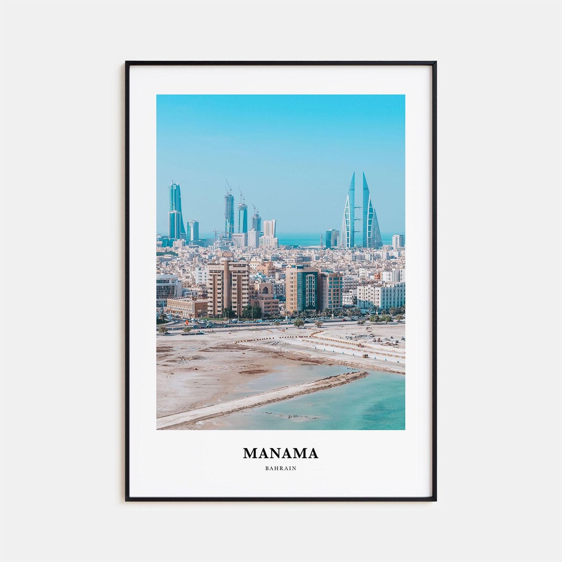 Manama Bahrain City Skyline Sea View Modern Gulf Coast Travel Poster