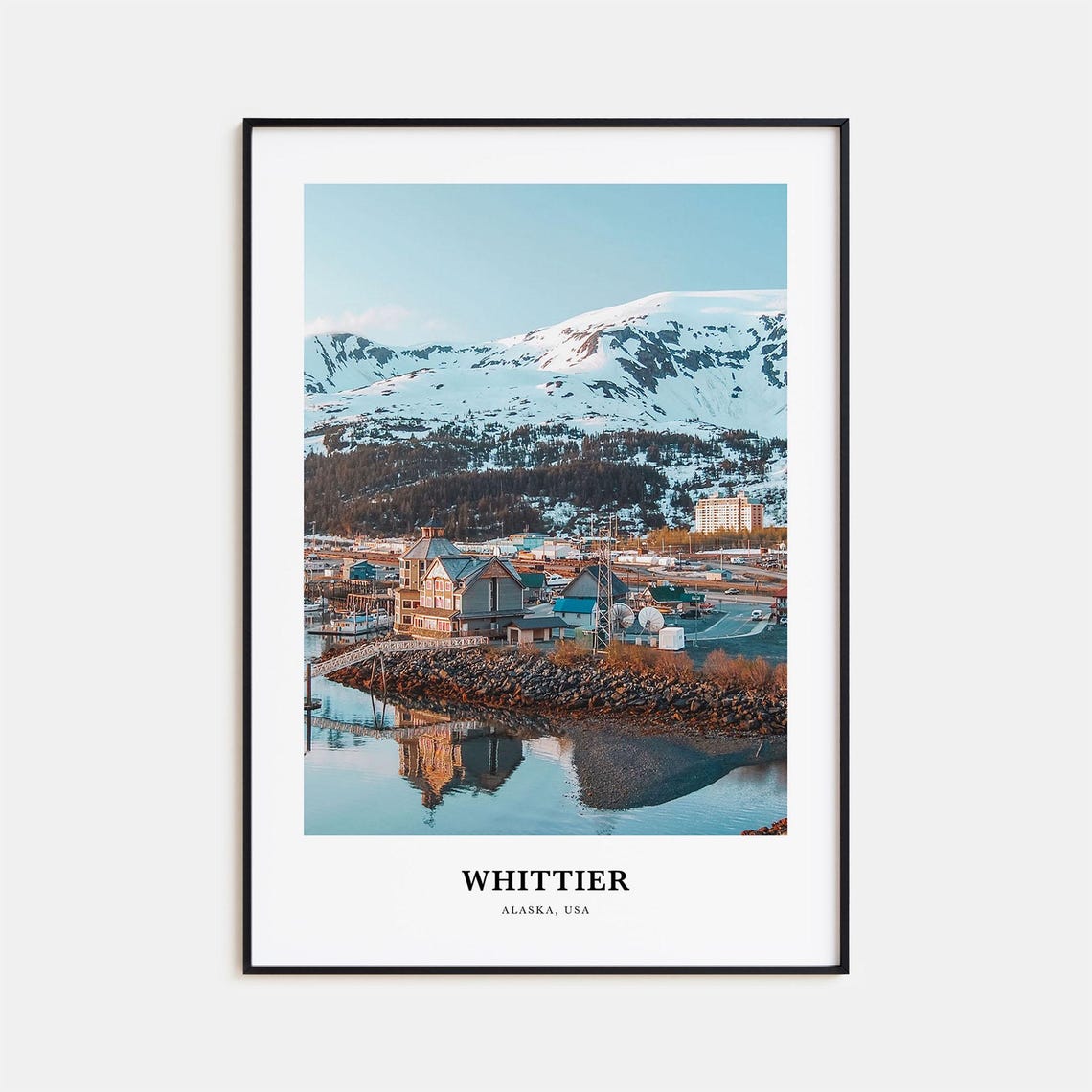 Whittier Alaska Harbor Snowcapped Mountain Town Scenic View Poster