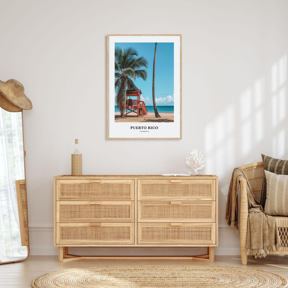 Puerto Rico Red Lifeguard Tower Tropical Beach Palms Travel Poster - Image 2