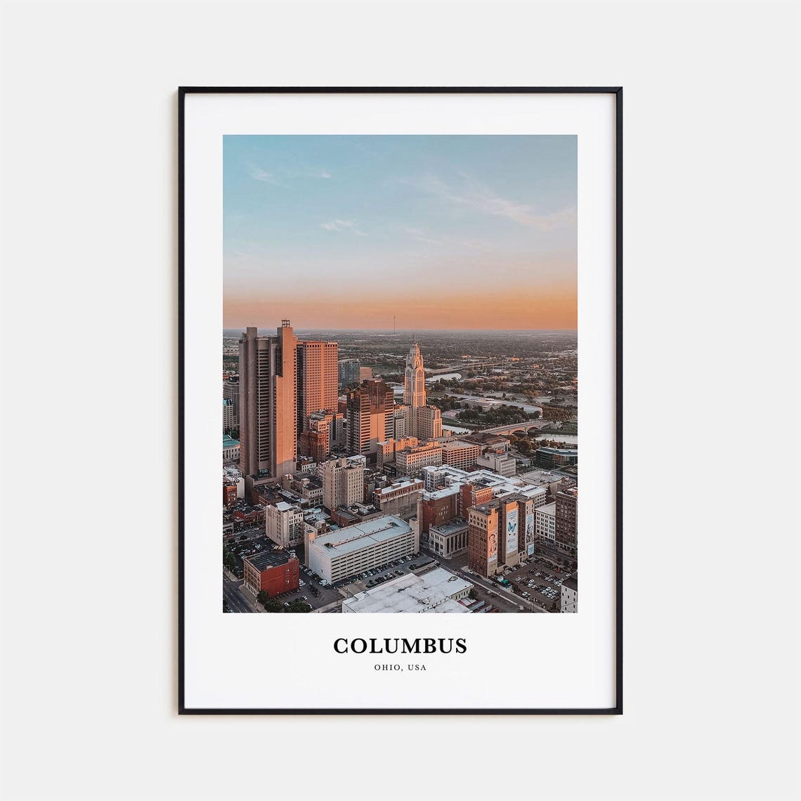 Columbus Ohio Downtown Skyline at Sunset Aerial City View Poster