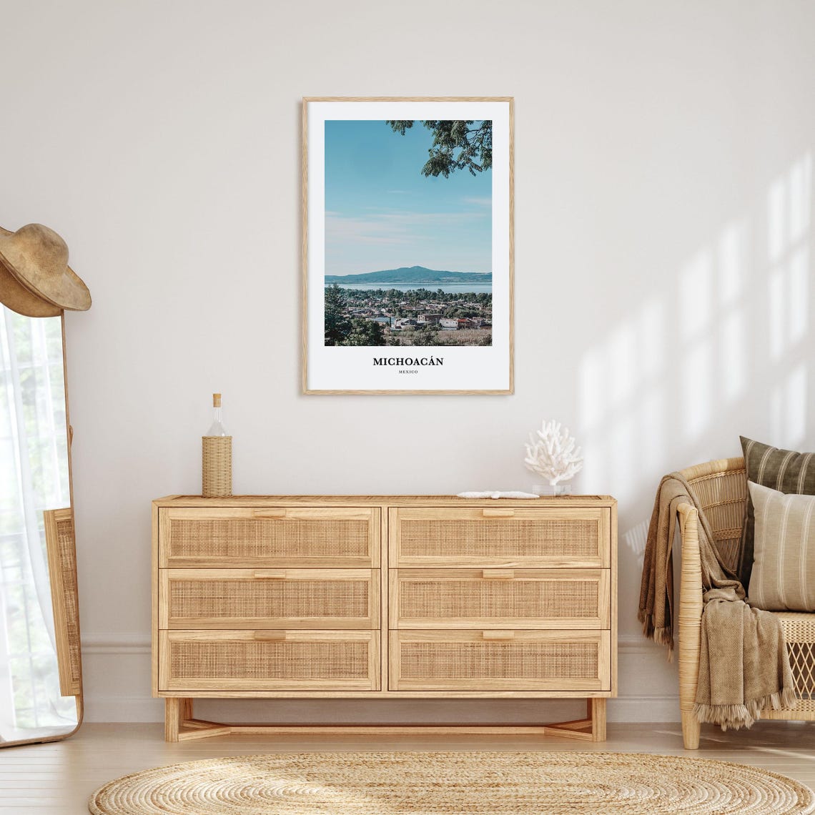 Michoacan Mexico Lakeside Town Mountain View Framed Photography Poster - Image 2