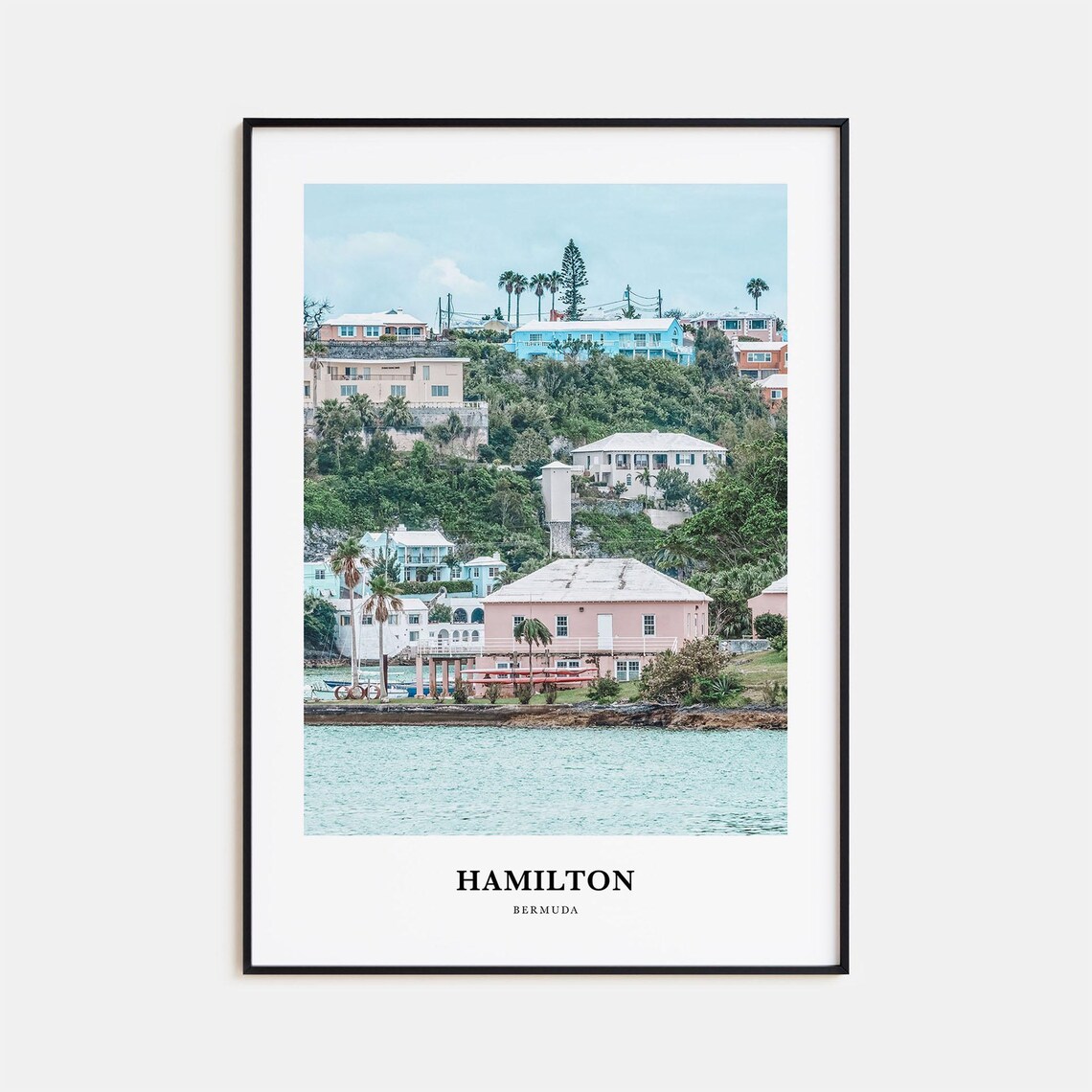 Hamilton Bermuda Pastel Hillside Houses Harbor Photo Travel Poster