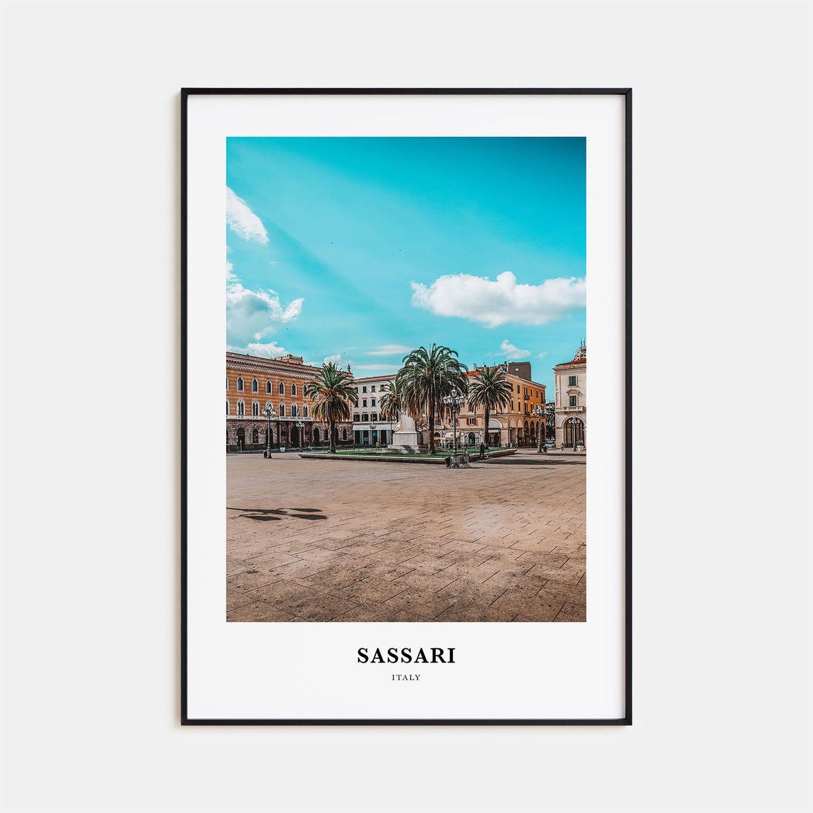 Sassari Italy Sunlit Piazza Palm Trees Historic Square Poster