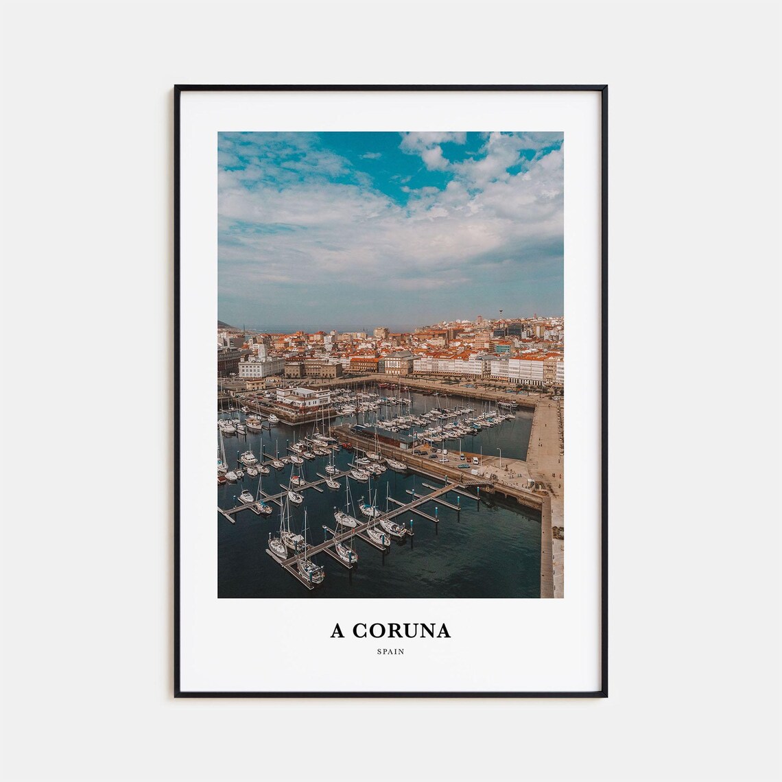 A Coruna Spain Marina Aerial Photo Sailboats Galicia Travel Poster