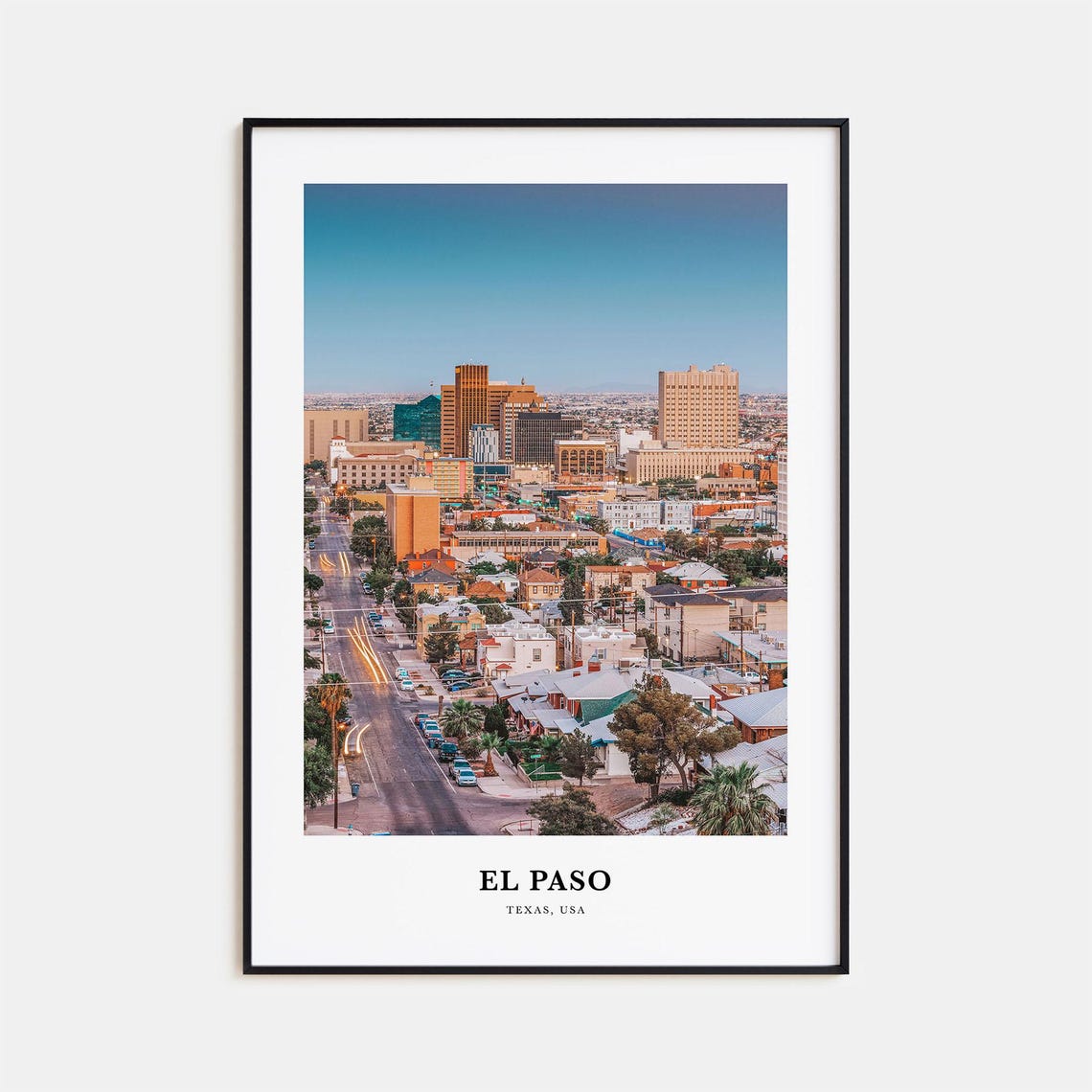 El Paso Texas Downtown Cityscape Golden Hour Dusk Travel Poster