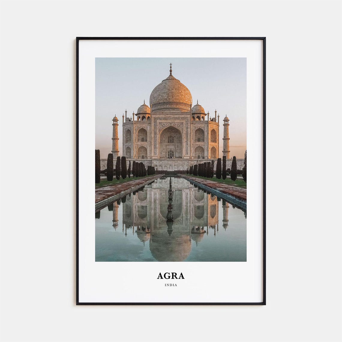 Agra India Taj Mahal Golden Sunrise Reflection Photography Poster