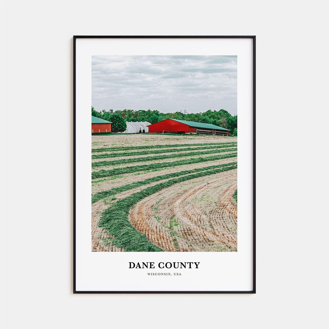 Dane County Wisconsin Farm Barns Minimalist Rural Travel Poster