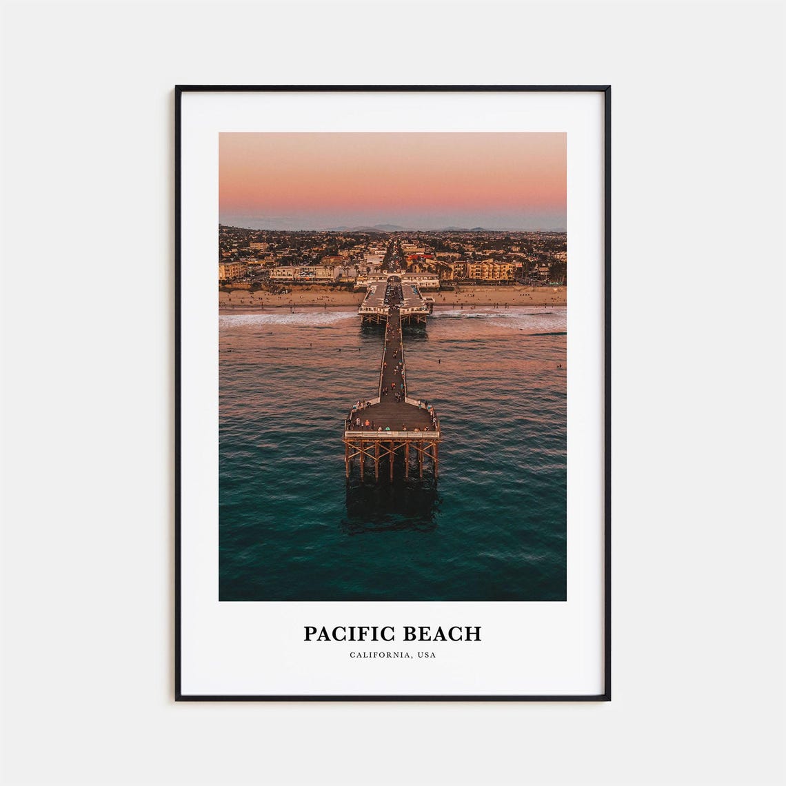 Pacific Beach California Sunset Pier Aerial Ocean View Travel Poster