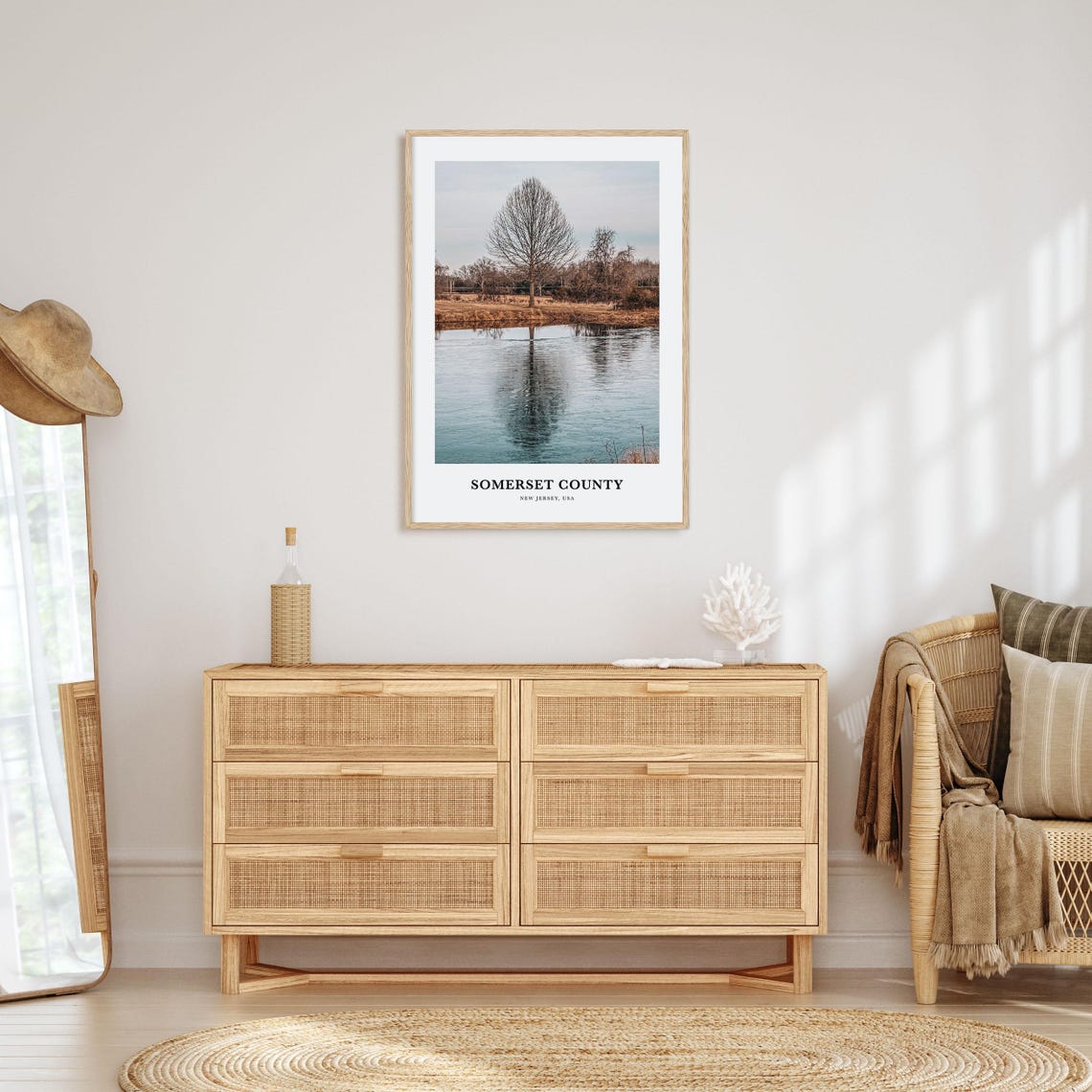 Somerset County New Jersey Winter Lake Tree Reflection Poster - Image 2