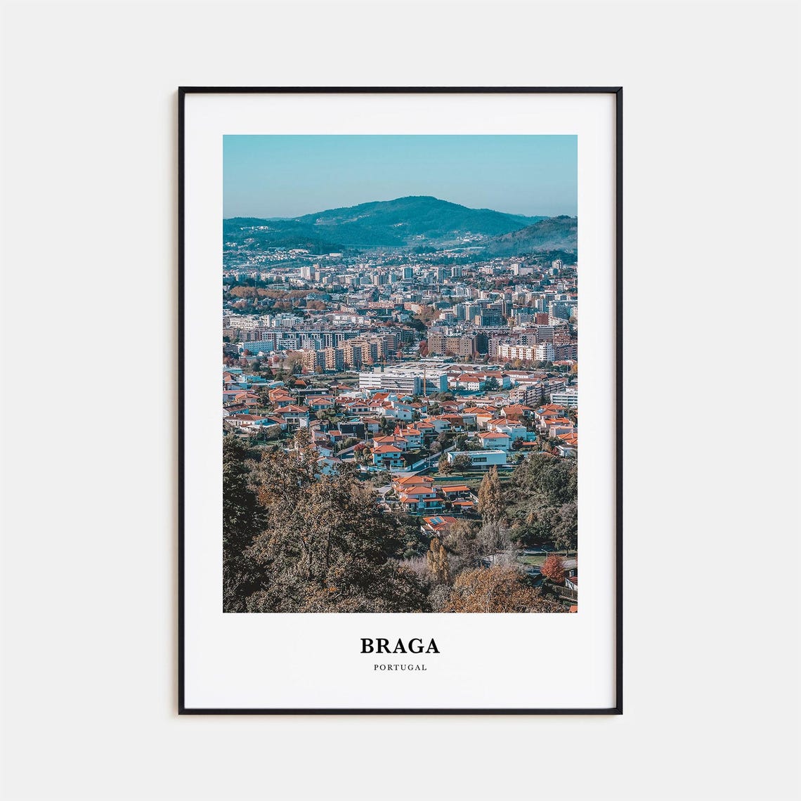 Braga Portugal Hillside Cityscape Red Rooftops Panorama Poster