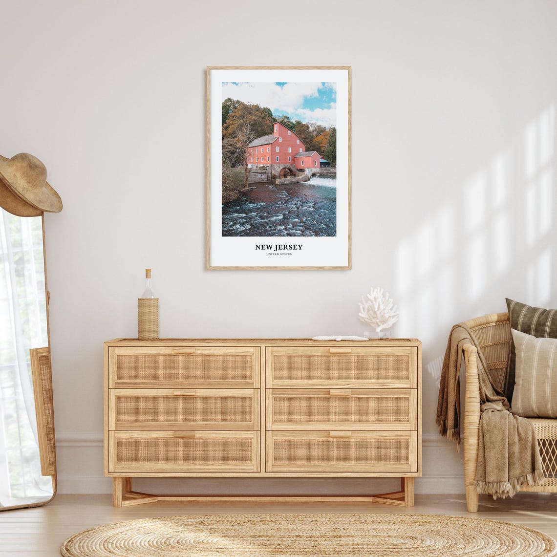 New Jersey Red Watermill River Falls Autumn Trees Photo Poster - Image 2