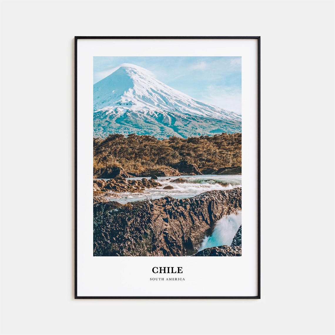 Chile South America Snow Capped Volcano River Rapids Photo Poster