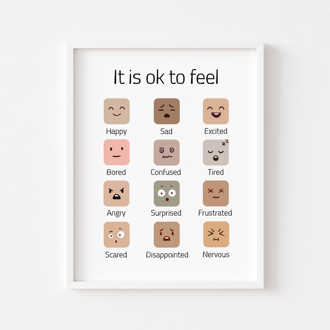 It Is Ok To Feel Emotions Chart Feelings Faces Kids Therapy Poster