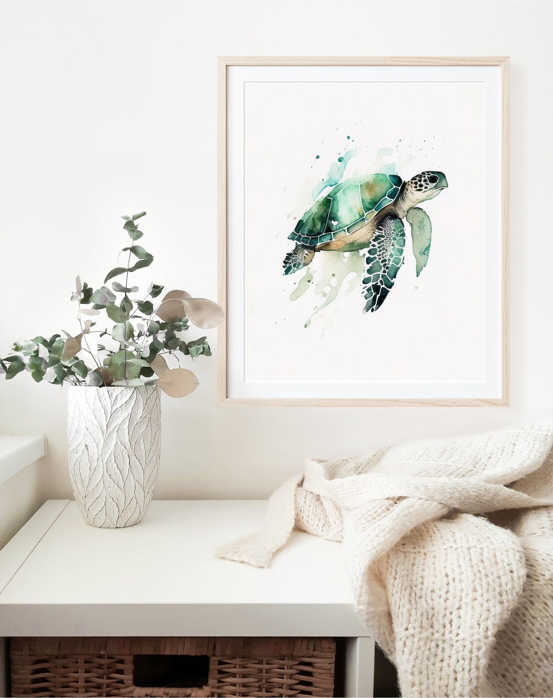 Green Sea Turtle Watercolor Art Minimalist Ocean Nursery Wall Print - Image 2