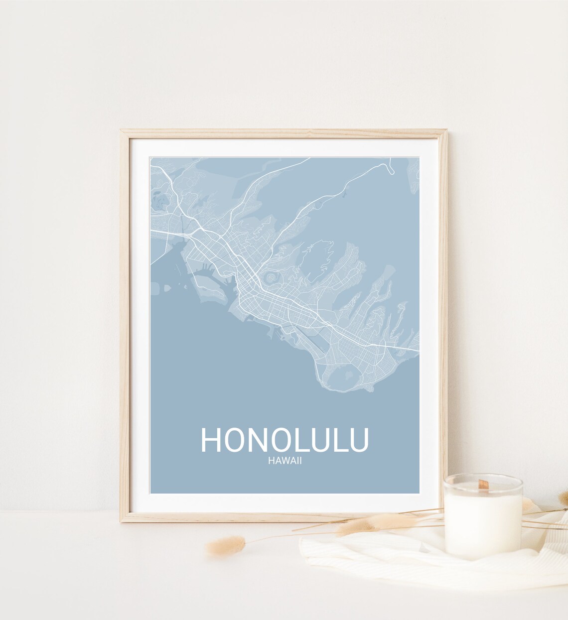 Honolulu Hawaii City Street Map Modern Blue Cartography Poster
