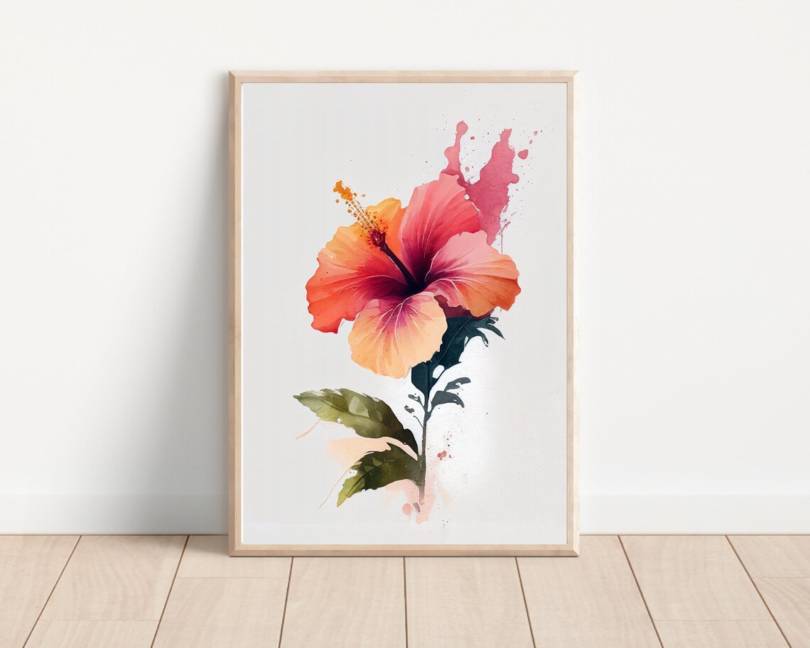 Hibiscus Watercolor Tropical Art Print, Boho Hawaii