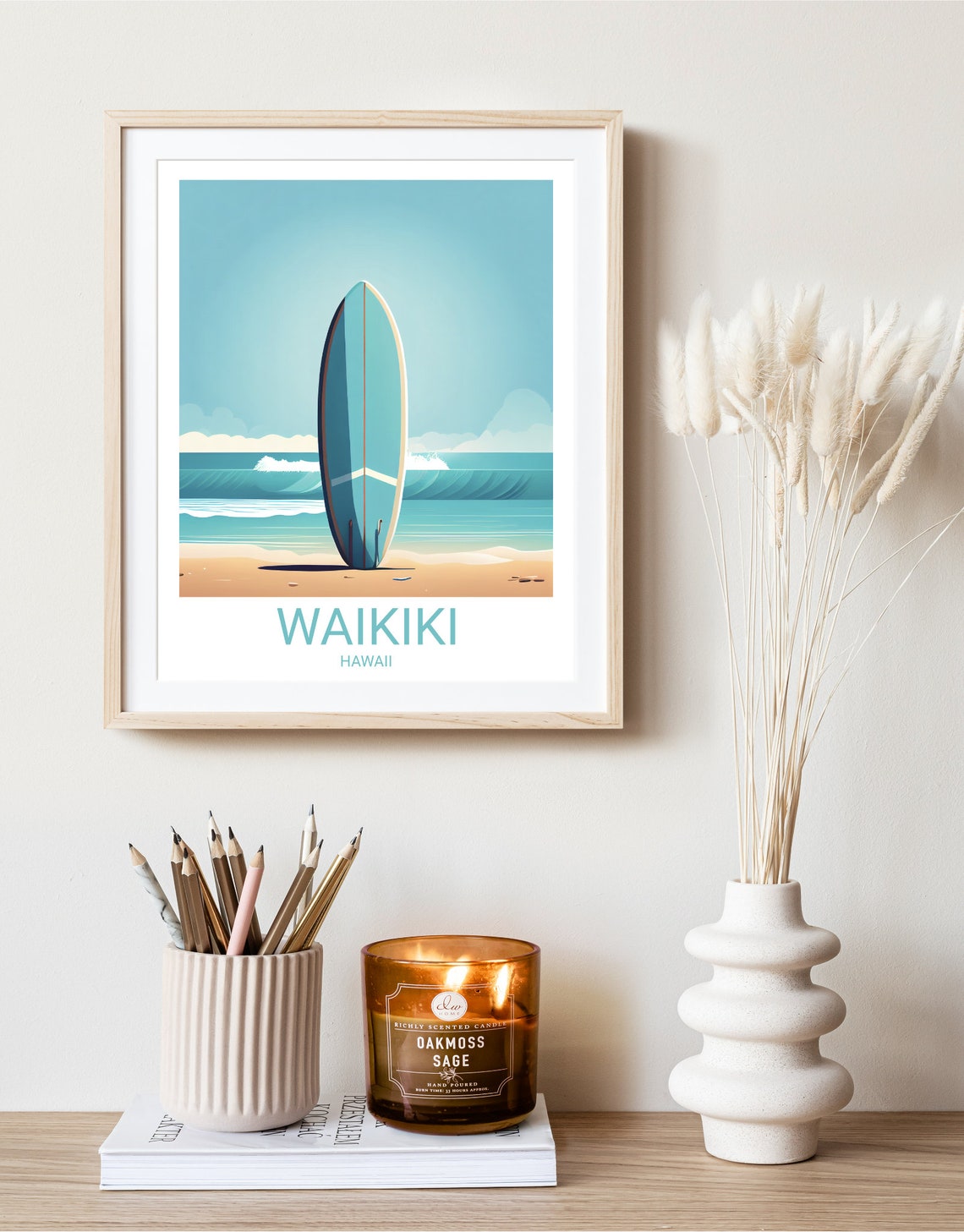 Waikiki Travel Print Hawaii Artwork Island Art Hawaii Poster Travel Poster Minimalist Art Surfer Art Travel Artwork Hawaii Print - Image 3
