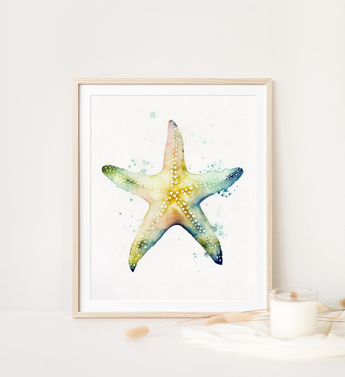 Starfish Watercolor Print, Minimalist Coastal Art
