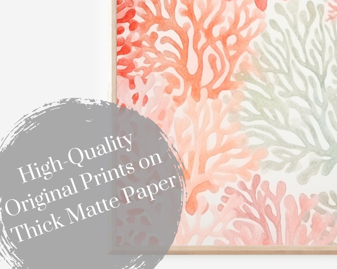 Coral Watercolor Branches Pattern Ocean Boho Coastal Wall Art Poster - Image 3