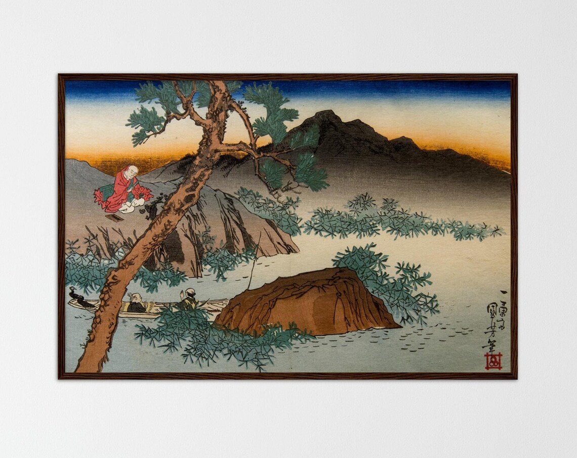 Japanese Ukiyo-E Sunset Poster Print, Housewarming Gift