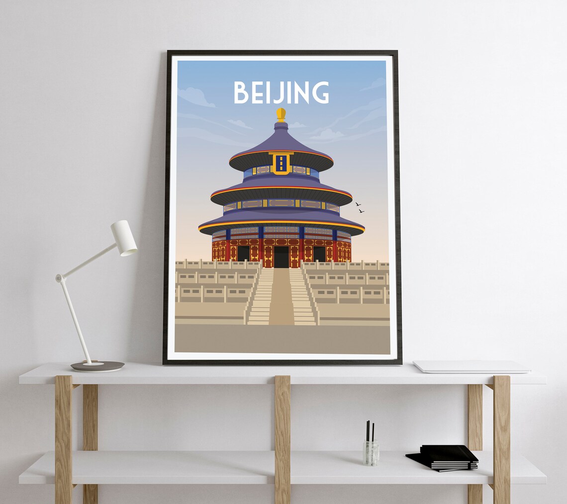 Beijing China Temple of Heaven Hall of Prayer Retro Travel Poster - Image 2