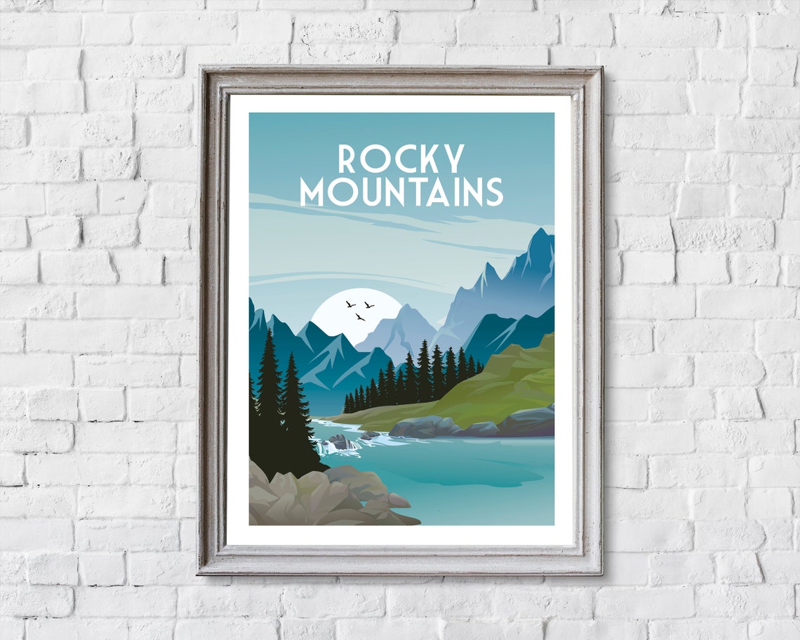 Rocky Mountains Canada Alpine Lake Pines Moonlight Travel Poster - Image 2