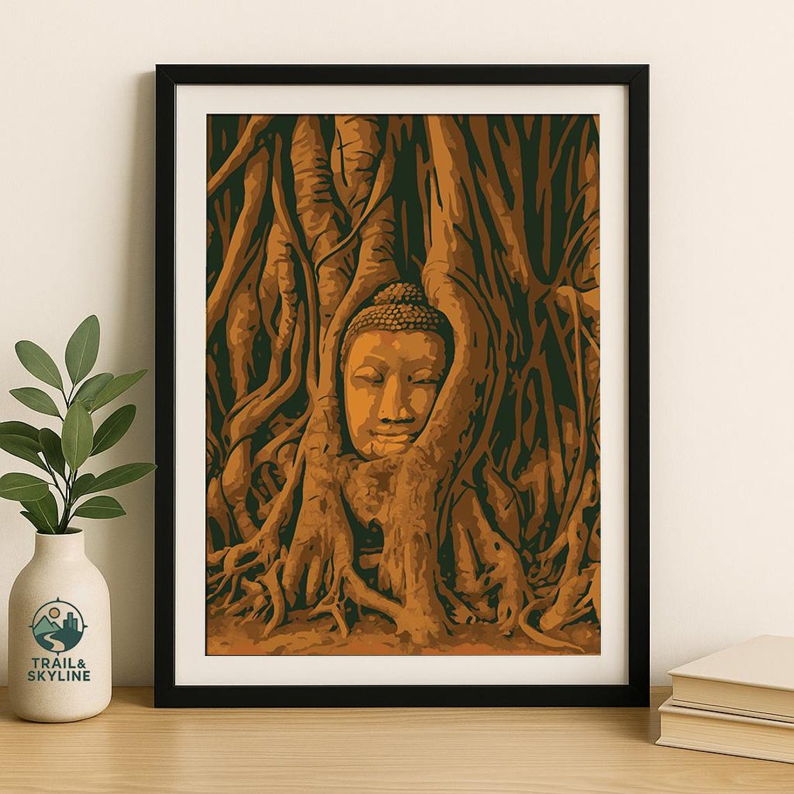 Ayutthaya Buddha Head Tree Roots Thailand Sacred Travel Art Poster