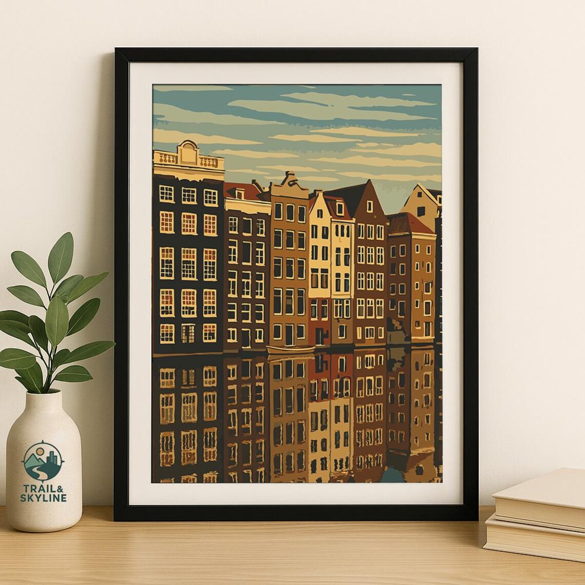 Amsterdam Canal Houses Vintage Netherlands Travel Cityscape Poster