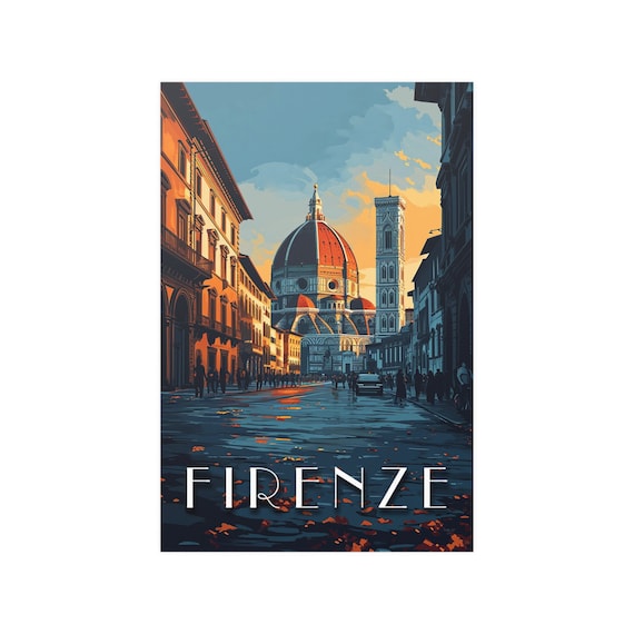 Florence Firenze Duomo Cathedral Sunset Street Vintage Travel Poster