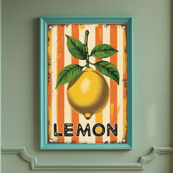 Lemon Art Print Retro Poster Citrus Kitchen Wall Vintage Summer Fruit Decor