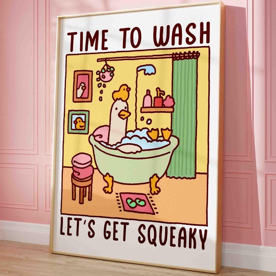 Duck In A Bath Poster Bubble Time Cute Bathroom Art Print Trendy Silly Goose Unframed Shipped Wall