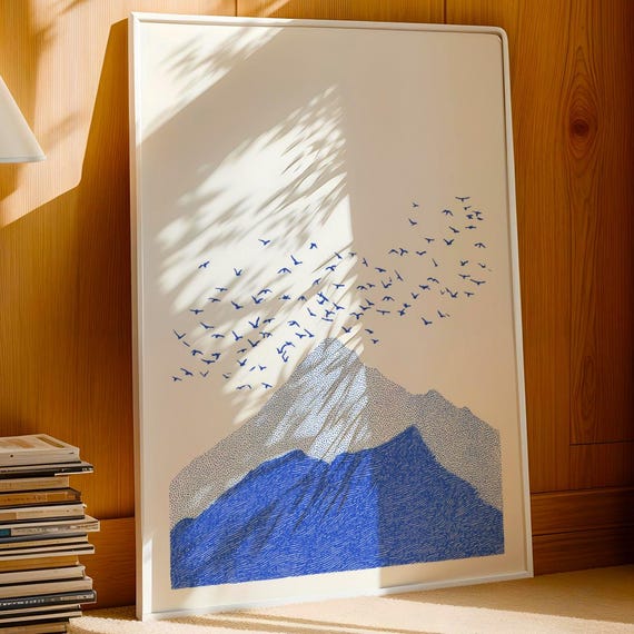 Light Blue Mountain Print, Japanese Inspired Landscape
