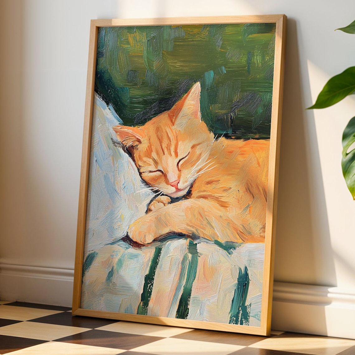 Sleeping Cat Art Print, Ginger Cat Lover Gift