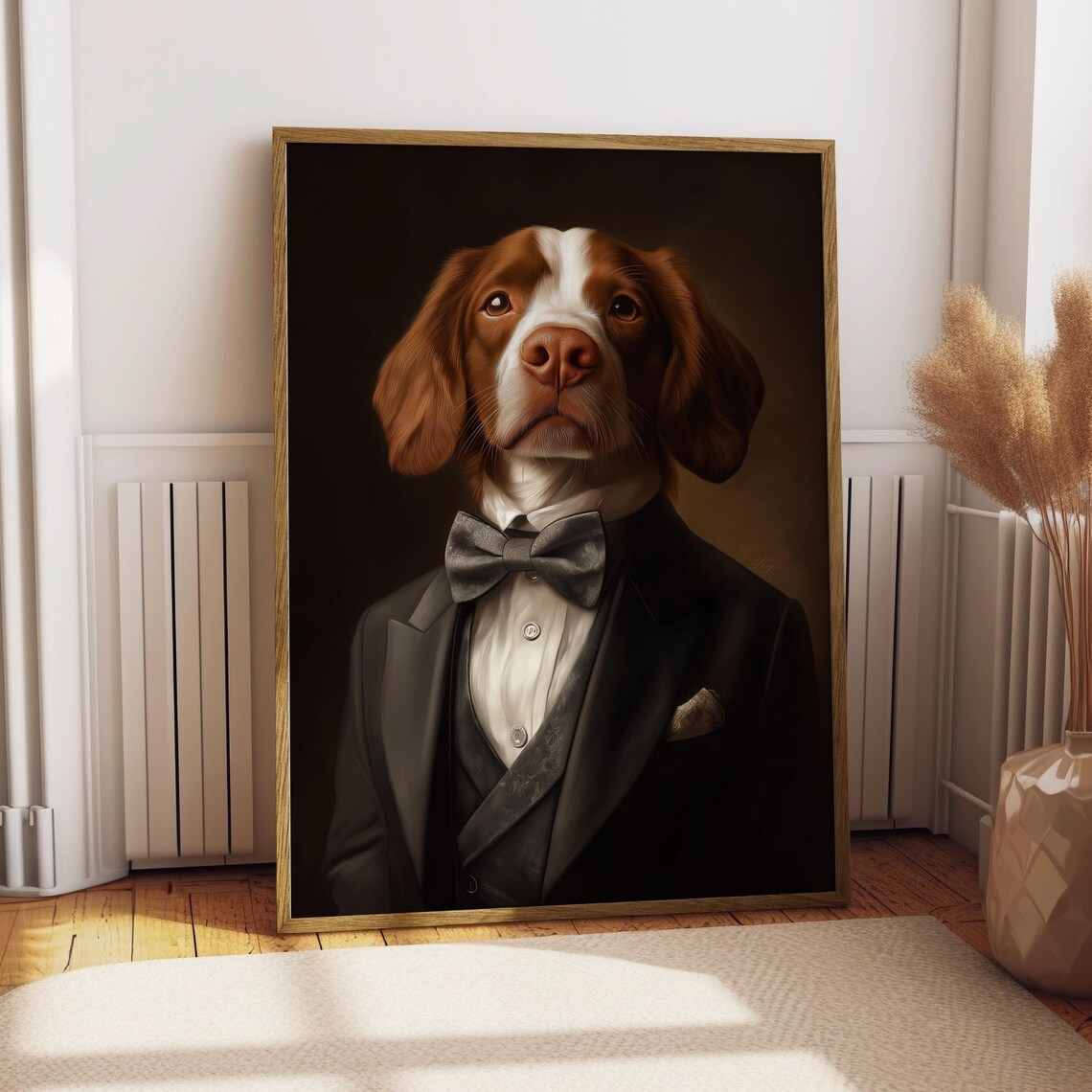 Brittany Spaniel in Tuxedo Bow Tie Gentleman Dog Portrait Poster