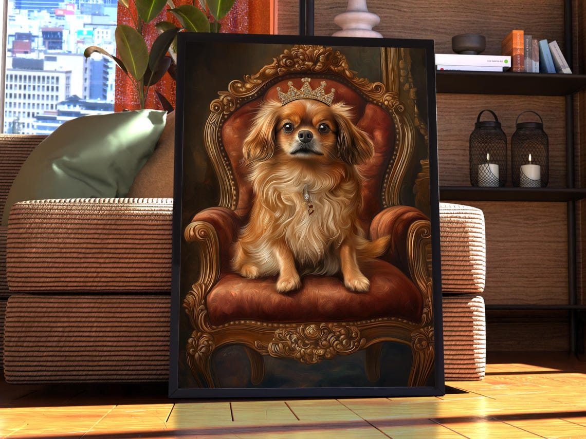 Spaniel Dog With Tiara On Ornate Throne Royal Pet Art Poster