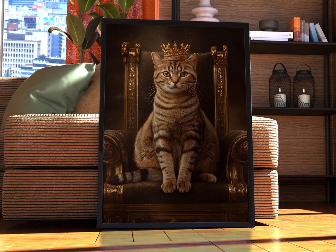 Regal Crowned Sokoke Tabby Cat Royal Throne Portrait Pet Poster