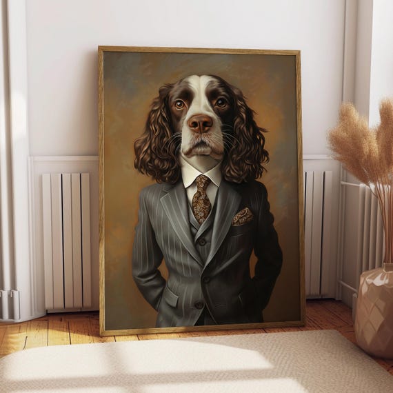 English Springer Suit Portrait Dog Poster Pet Tuxedo Art Gift For Lover Funny