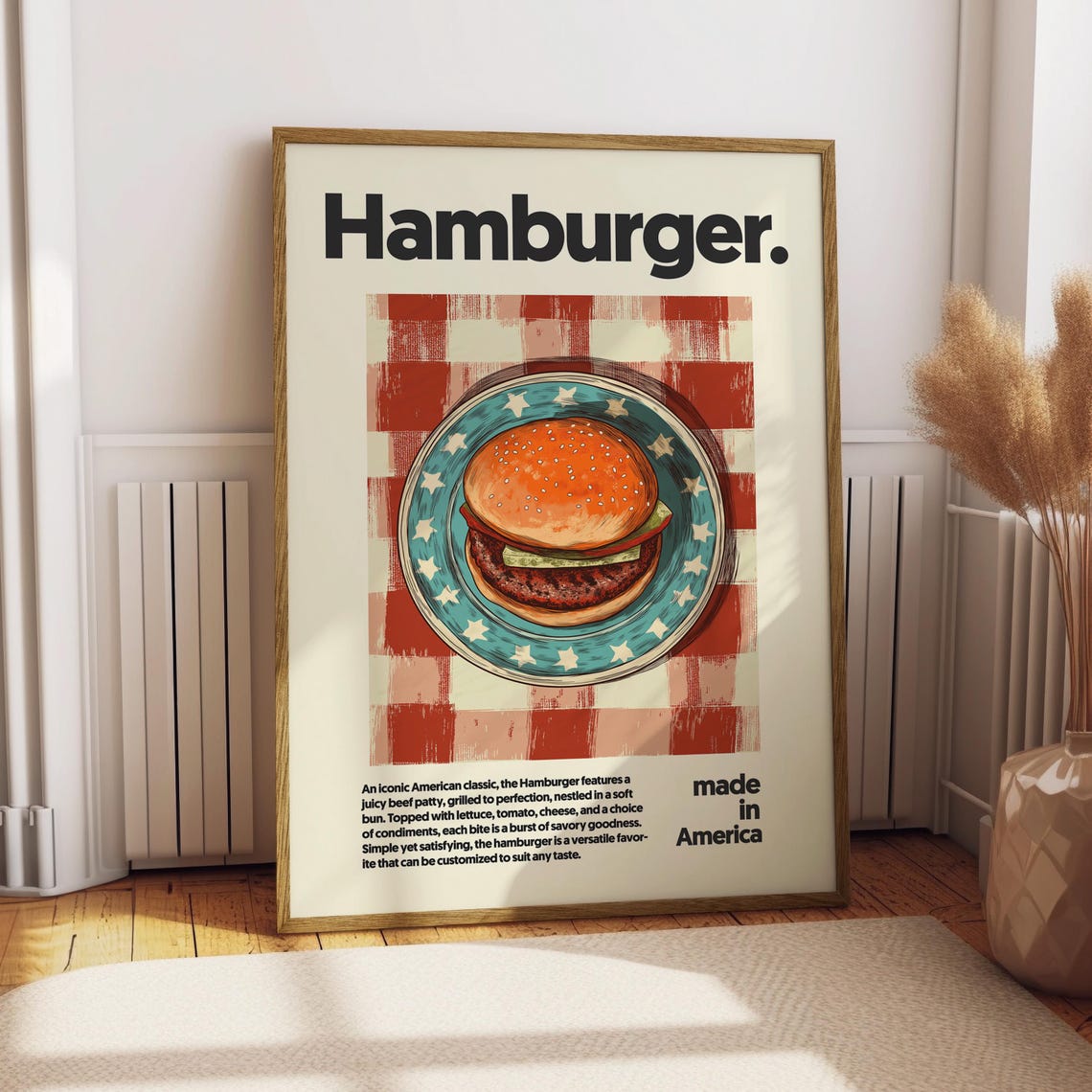 Hamburger American Classic Illustration Minimalist Food Poster