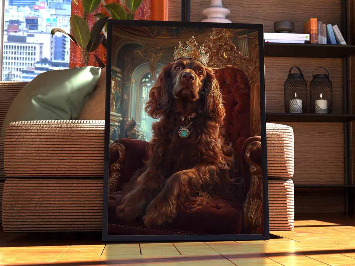 Crowned Sussex Spaniel Royal Throne Portrait Dog Lover Poster