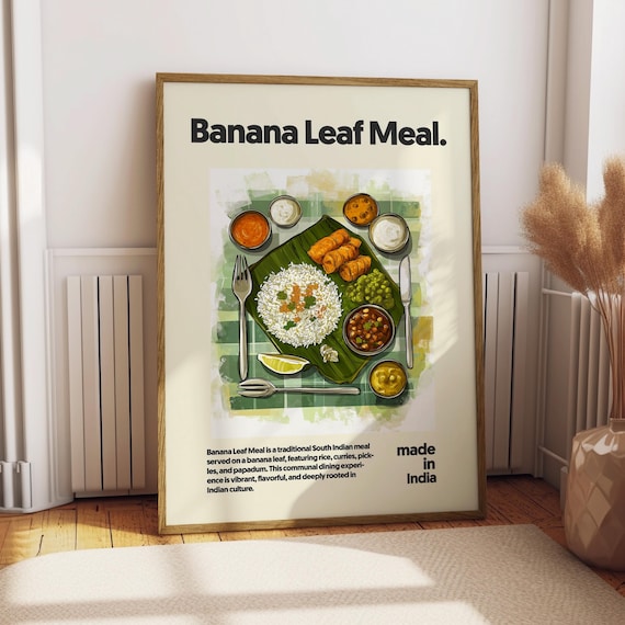 Banana Leaf Meal Traditional South Indian Thali Curry Food Poster