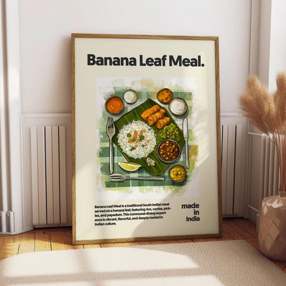 Banana Leaf Poster Food Kitchen Decor Print Curry Cuisine Art Wall Kerala