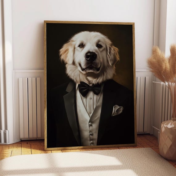 Great Pyrenees Suit Portrait Dog Poster Pet Funny Art Gift For Lover Tux