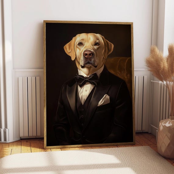 Golden Labrador Suit Portrait Dog Poster Pet Funny Art Gift For Lover Lab Print