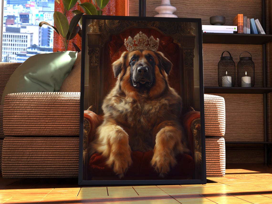 Leonberger Dog Royal Portrait Crown Velvet Throne Giant Breed Poster