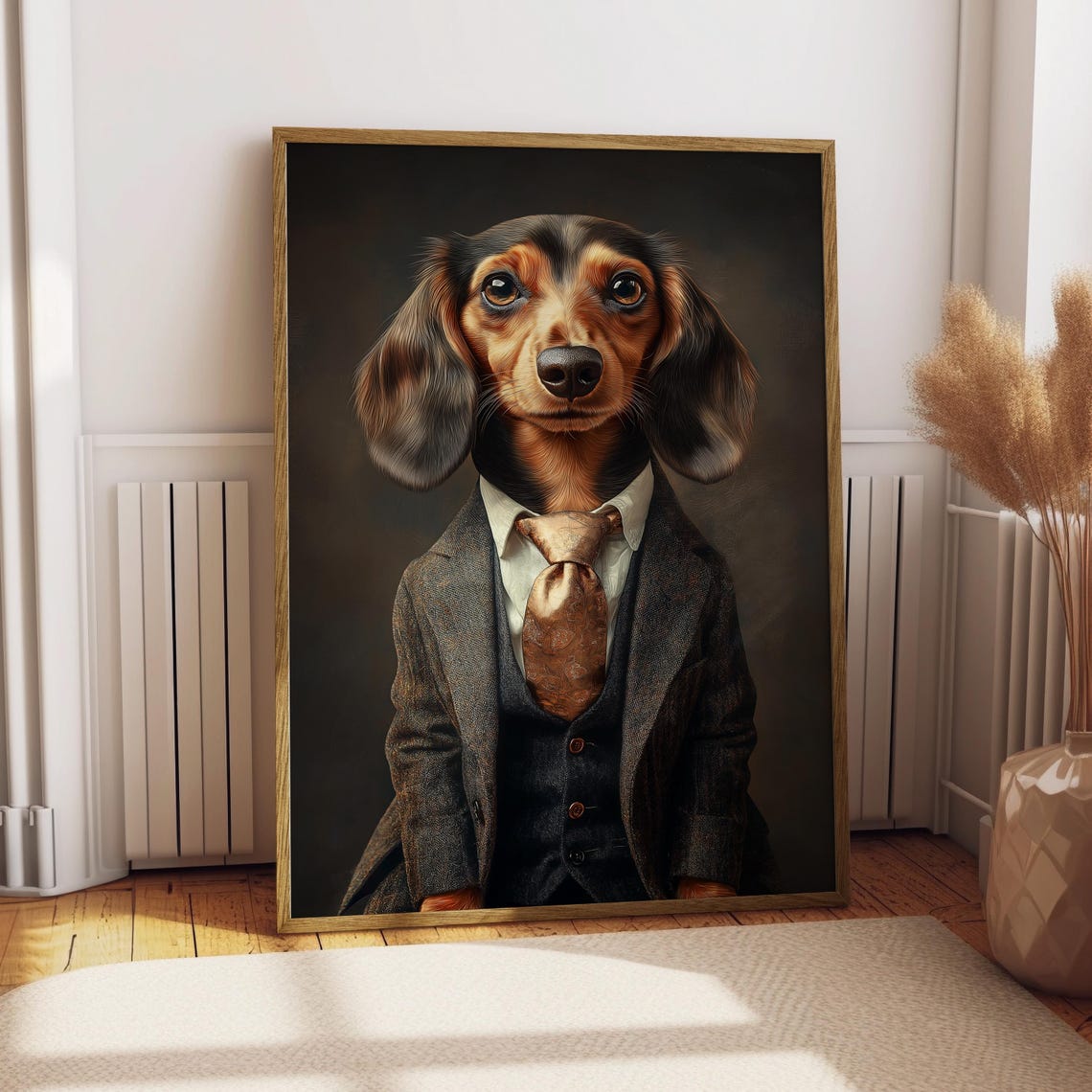 Dachshund in a Tweed Suit and Tie Charming Dog Portrait Poster