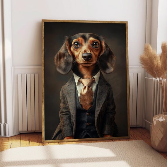 Miniature Dachshund Suit Portrait Dog Poster Pet Custom Art Gift For Lover Funny