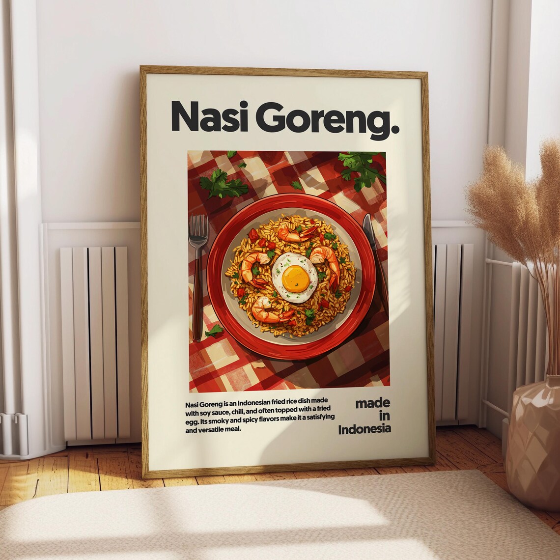 Nasi Goreng Indonesian Fried Rice Illustrated Food Kitchen Poster