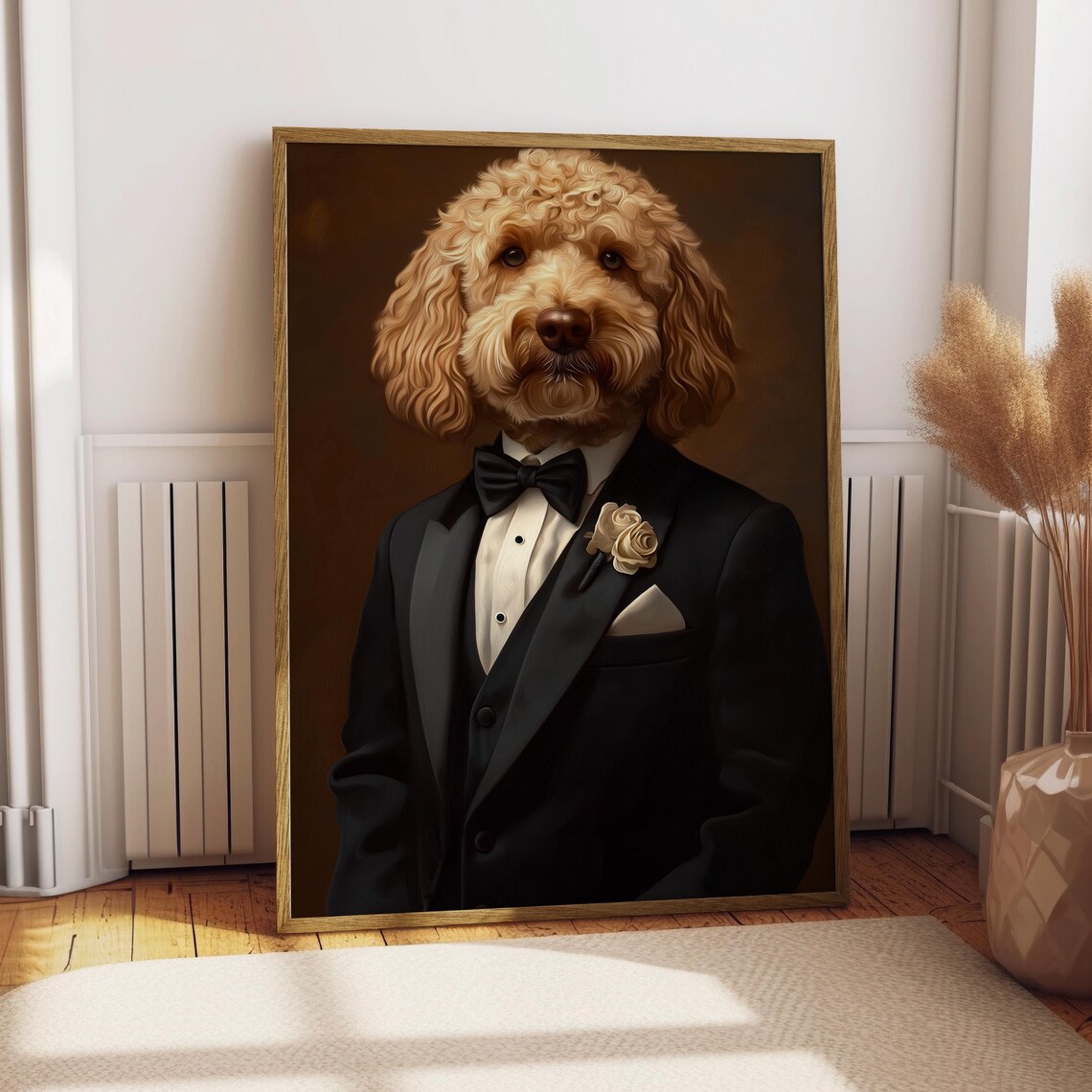 Goldendoodle Suit Portrait Dog Poster, Funny Pet Gift
