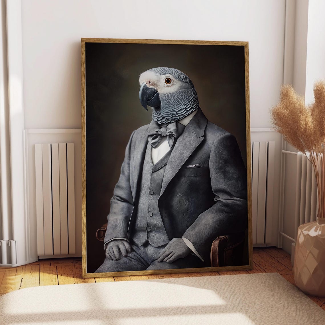 African Grey Parrot Gentleman in a Grey Three Piece Suit Wall Art