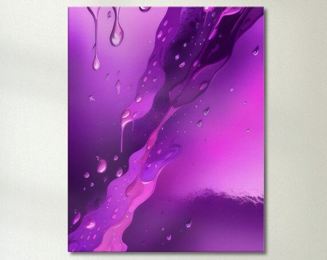 Purple Paint Drip Abstract Glossy Water Droplet Modern Art Poster